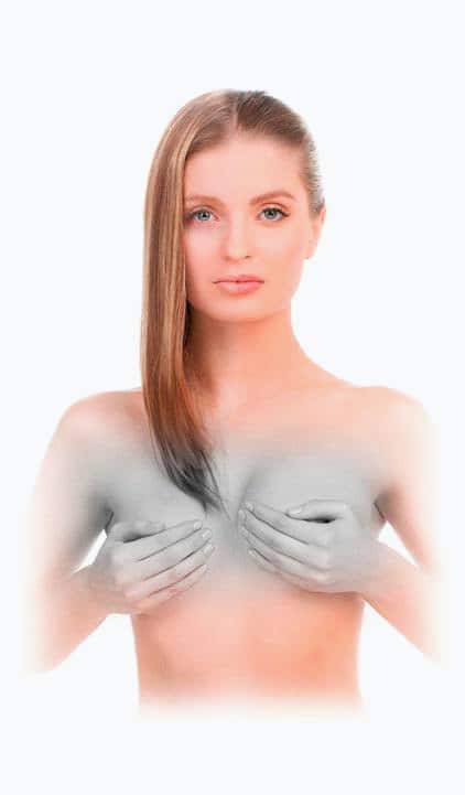 woman holding breasts high profile implants